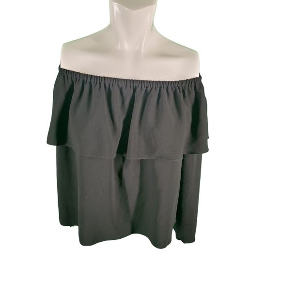 Aritzia Wilfred Morel Off-the-shoulder Top Boho Ruffled Top Black Sz M - Picture 4 of 9
